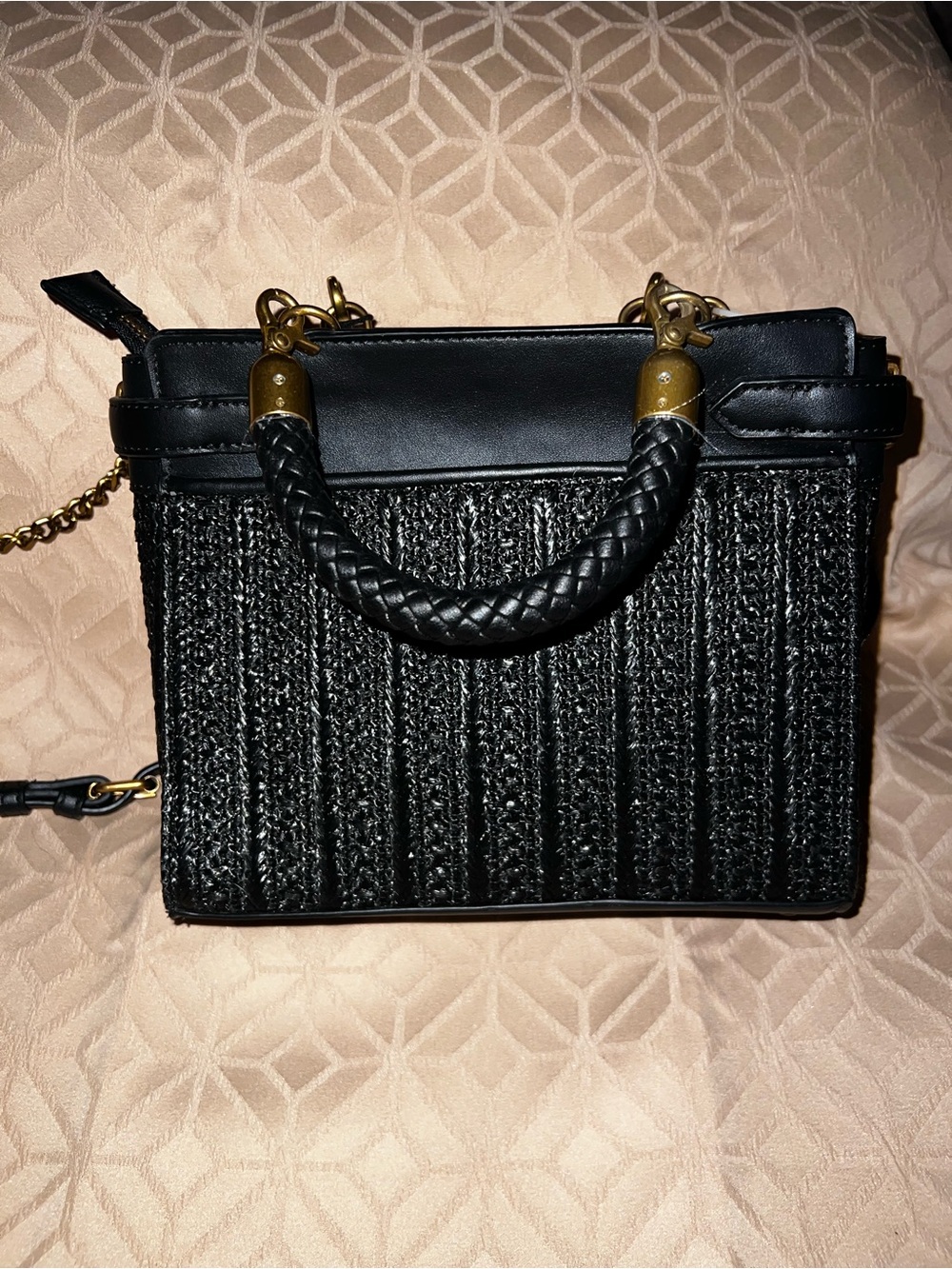 Steve Madden Black Braided Top-Handle Satchel with Gold Accent - Picture 6 of 17